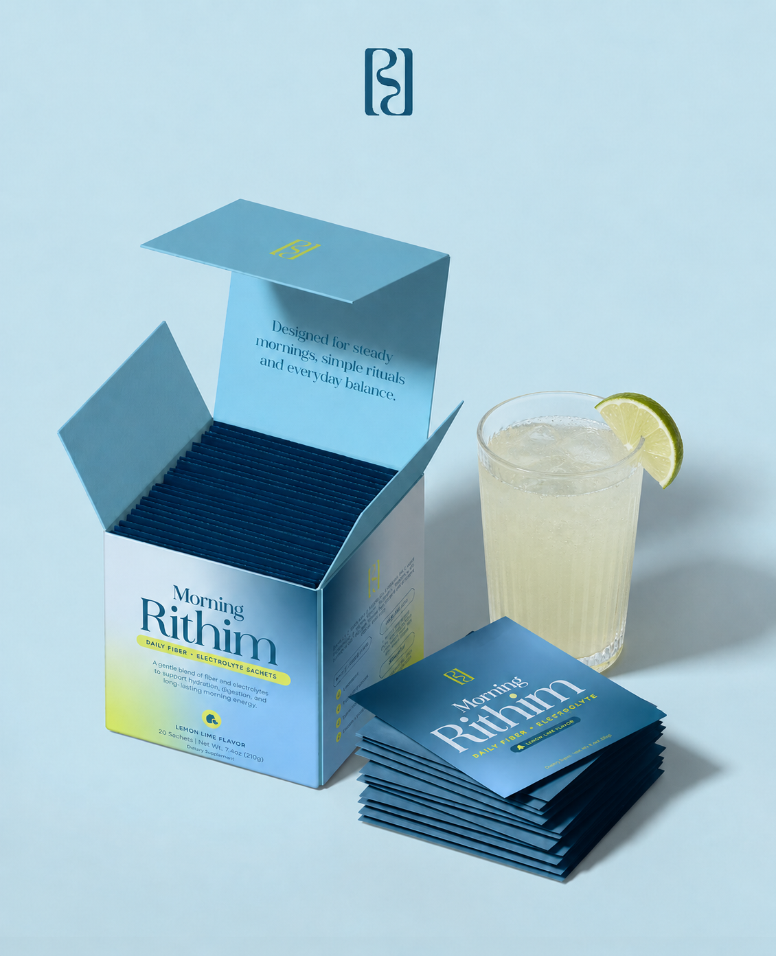 Morning Rithim sachet box with lemon-lime drink